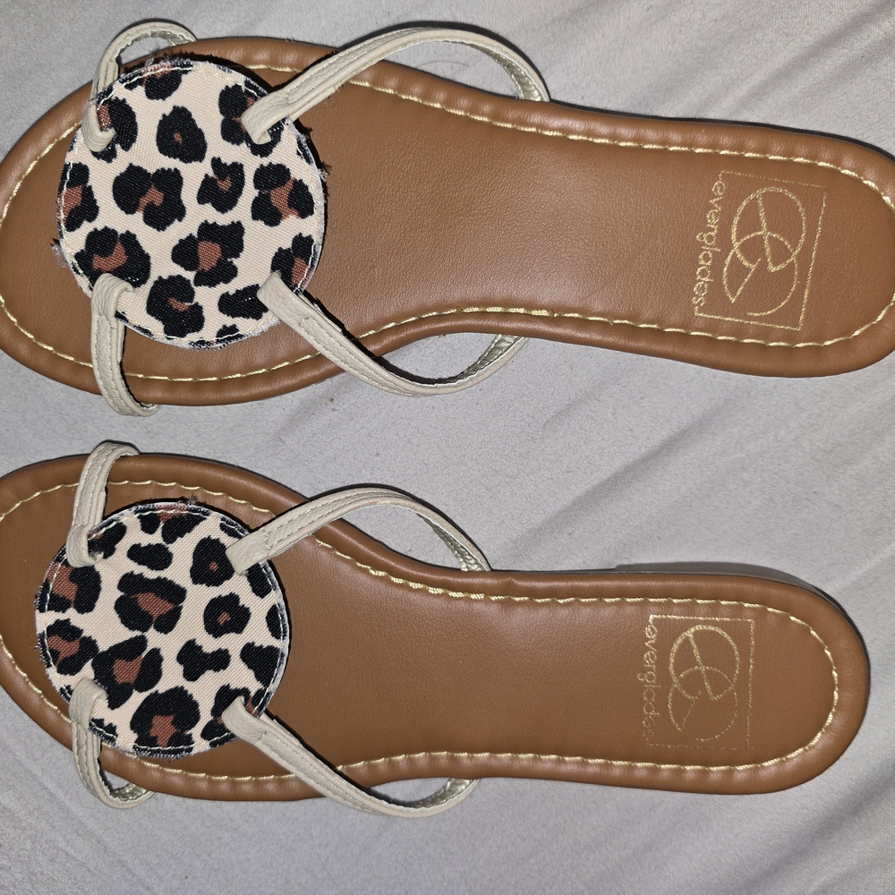 Black and Brown Animal Print Sandals with Decorative Disc